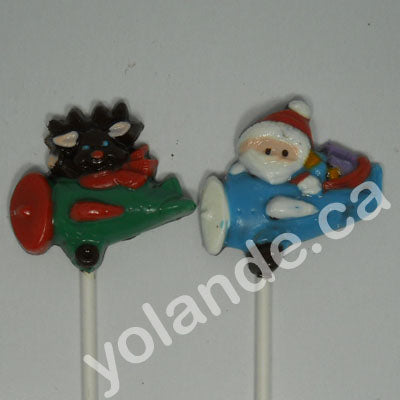 Moule à chocolat Noël - Père Noël et Rudolph en avion sur bâton - Suçon (S-N116)