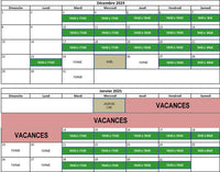 Horaire des fêtes 2024-2025