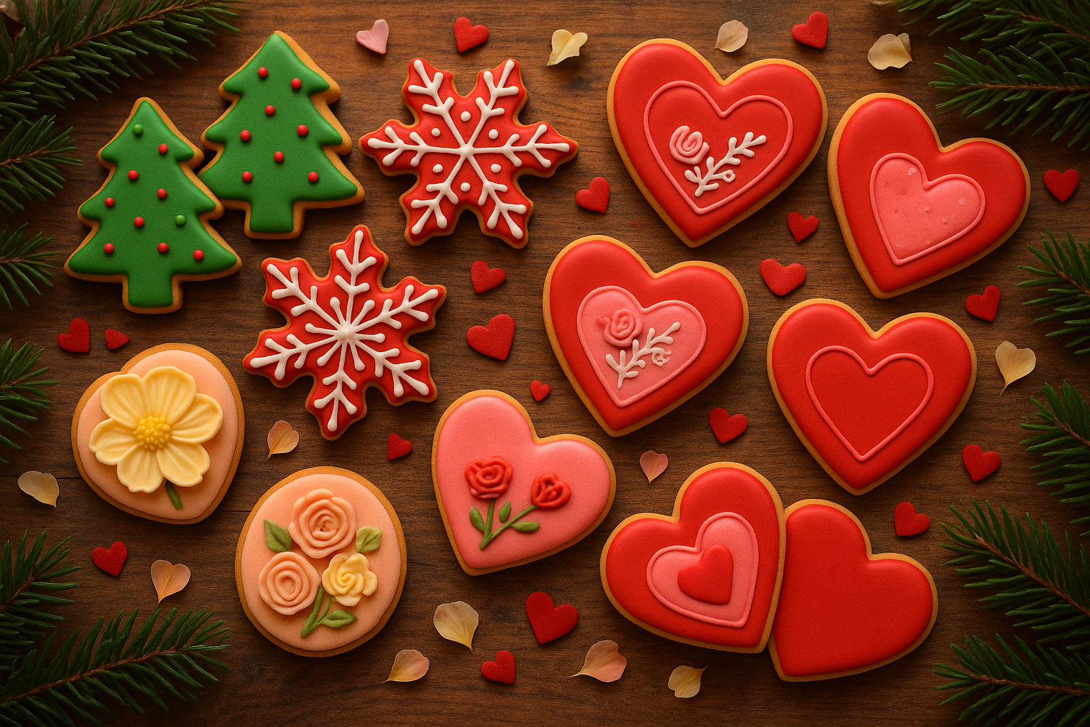 Décoration biscuit - Noël - fleur - St-Valentin