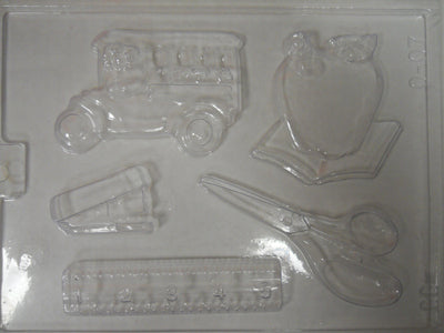 Moule à chocolat Métier - Professeur - Secrétaire - Agrafeuse - Ciseau - Règle - Autobus scolaire (B-O07)