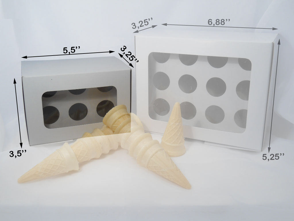 Boîte blanche pour 6 cornets à la tire - à l'érable ou sucrés, avec fenêtre