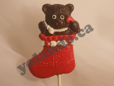 Moule à chocolat Noël - Ourson dans un bas de Noël sur bâton - Suçon (S-N117)