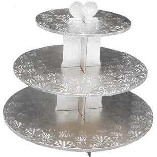 Présentoir à petits gâteau - muffins - 3 étages - 14" x 13" - argent - **ATTENTION ** ramassage en magasin seulement