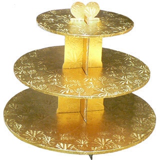 Présentoir à petits gâteau - muffins - 3 étages - 14" x 13" - Or - **ATTENTION ** ramassage en magasin seulement