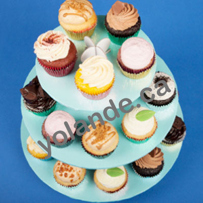 Présentoir à petits gâteaux - muffins - 3 étages - 14" x 13" - Bleu -**ATTENTION ** ramassage en magasin seulement