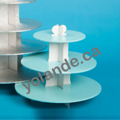 Présentoir à petits gâteaux - muffins - 3 étages - 14" x 13" - Bleu -**ATTENTION ** ramassage en magasin seulement