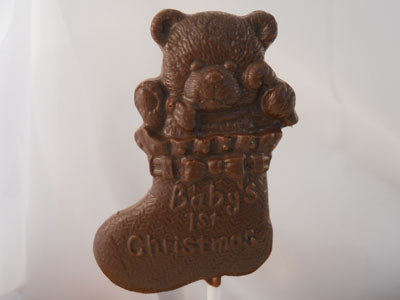 Moule à chocolat Noël - Ourson dans un bas de Noël sur bâton - Suçon (S-N117)