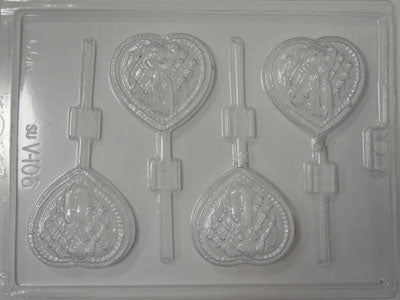 Moule à chocolat St-Valentin - Coeur avec bouquet de fleurs sur bâton - Suçon (S-V106)