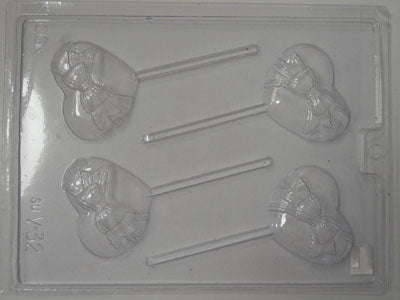 Moule à chocolat St-Valentin - Coeur avec boucle sur bâton - Suçon (S-V32)