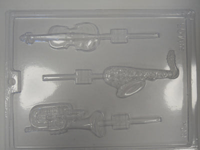 Moule à chocolat Musique - Saxophone - Trompette - Violon sur bâton - Suçon (S-M03)