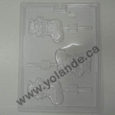 Moule à chocolat Noël - Ourson dans un bas de Noël sur bâton - Suçon (S-N117)