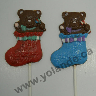 Moule à chocolat Noël - Ourson dans un bas de Noël sur bâton - Suçon (S-N117)