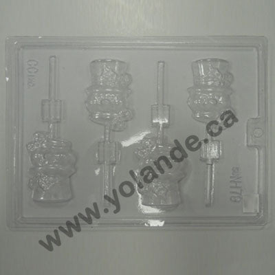 Moule à chocolat Noël - Figure Bonhomme de neige sur bâton - Suçon (S-N179)