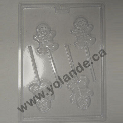 Moule à chocolat Noël - Bonhomme pain d'épice sur bâton - Suçon (S-N232)