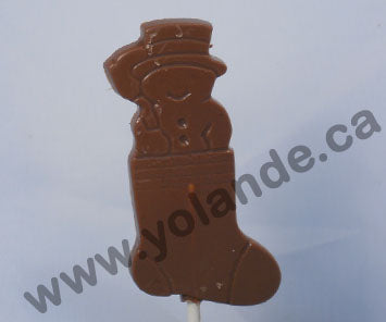 Moule à chocolat Noël - Bonhomme de neige dans un bas de Noël sur bâton - Suçon (S-N24)