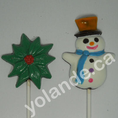 Moule à chocolat Noël - Poinsettia - Couronne - Bonhomme de neige - Père Noël sur bâton - Suçon (S-N58)