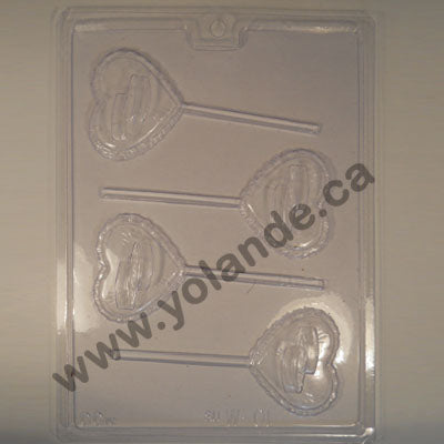 Moule à chocolat Mariage coeur avec alliance sur bâton - Suçon (S-W01)