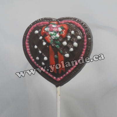 Moule à chocolat St-Valentin - Coeur avec bouquet de fleurs sur bâton - Suçon (S-V106)